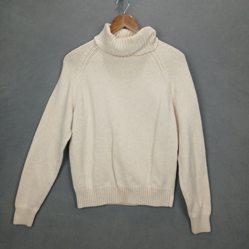 Pria Sweater Womens Large Beige Tight Knit Ribbed Raglan Sleeve Turtleneck